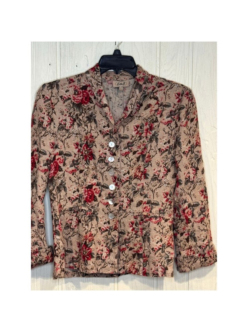BB Floral Linen Blazer Red Tan Size Medium